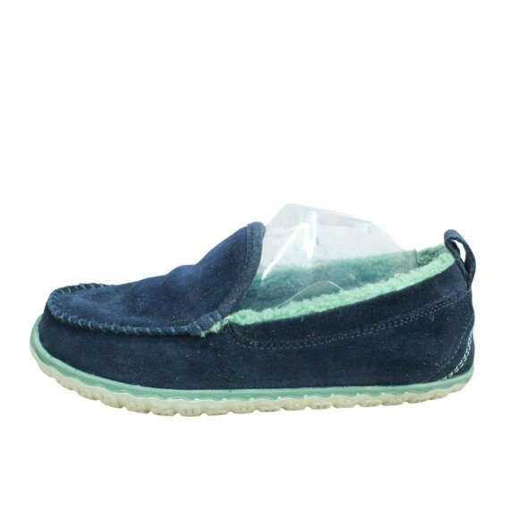 LL Bean Blue Suede Slip-on Fleece Lined Mountain Moccasin Slippers Size 8 M - Picture 1 of 9